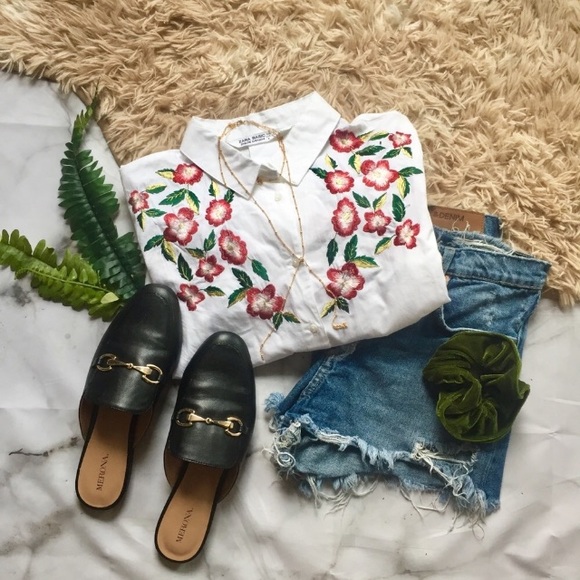 Zara Tops - ZARA Embroidered Button Down Blouse Medium